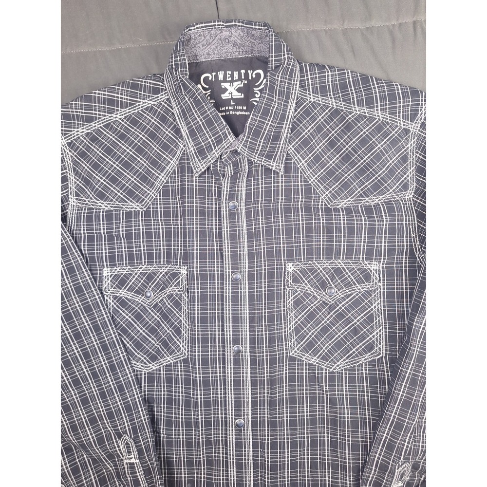 Twenty X 20X Men's Pearl Snap Western Shirt Long Sleeve Black Striped Size Large